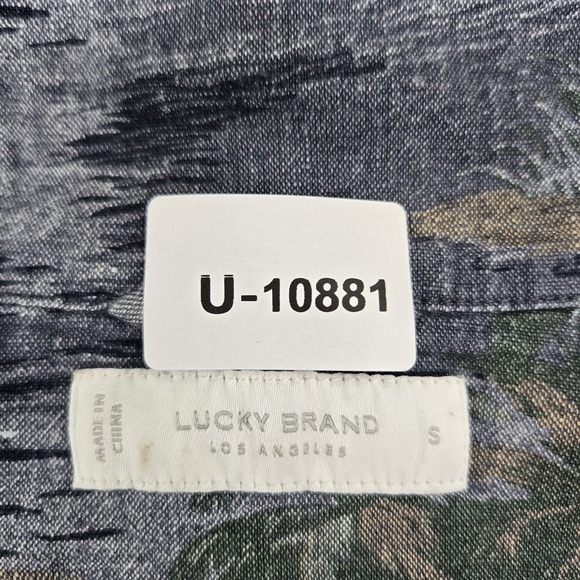 Lucky Brand Men Button Up Shirt S Gray Cotton Linen Floral Camp Hawaiian - Picture 2 of 9